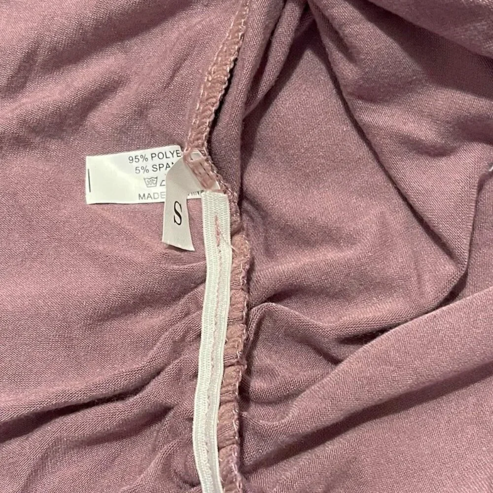 Women's Fitted Pink Ruched Tee Scoop Neck Casual & Comfy Soft Stretch Basic Top - Picture 8 of 8